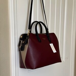 IACUCCI Italian Burgundy/Taupe Structured Satchel Bag (Genuine Leather)